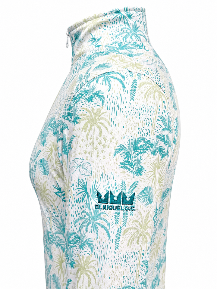 Straight Down Eden Palm Quarter Zip (w/ logo) - White/Green - Small