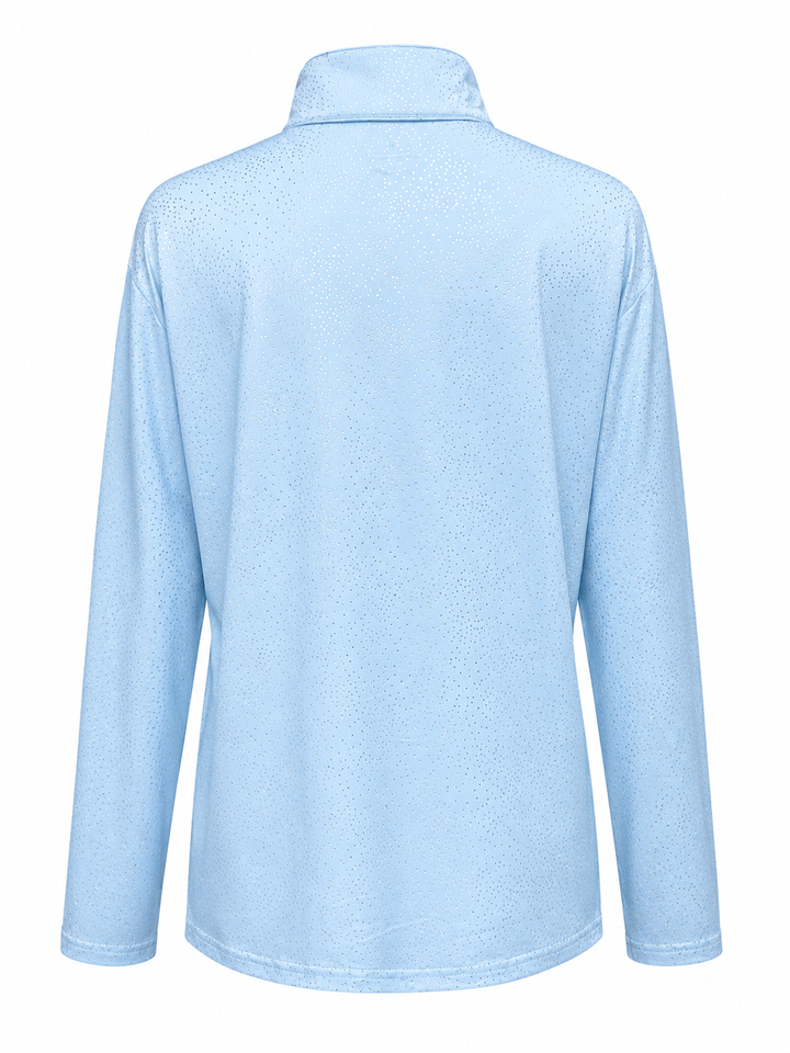 SanSoleil Confetti Long Sleeve Foil Print Mock - Blue/Metallic Silver