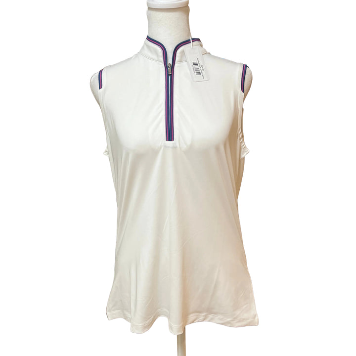 Greg Norman Drive Tipped Sleeveless Polo - White - Medium - Skorzie