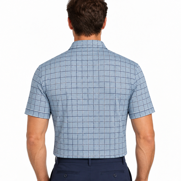 Collars & Co. Men's Polo Performance Fabric Semi-Spread Collar Blue/Navy Squares Size M