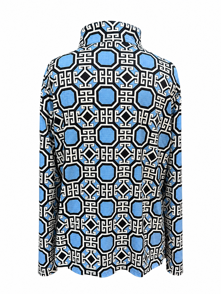 IBKUL Womens Long Sleeve Zip Mock - Blue/Black