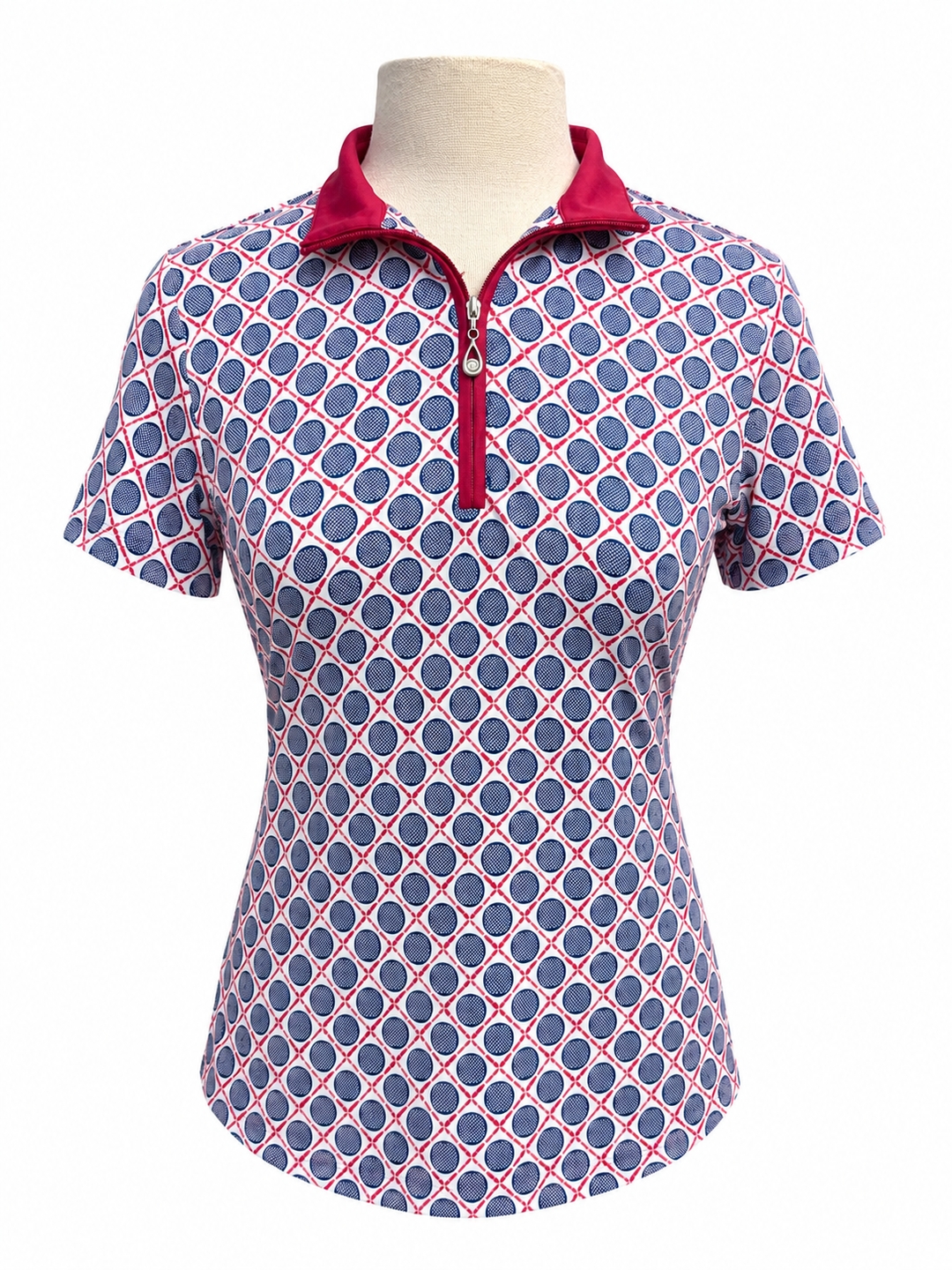 SanSoleil Womens Short Sleeve Zip Polo - Golf Pattern