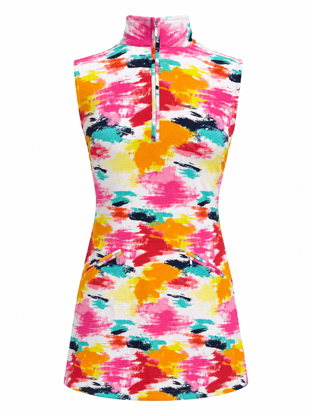 IBKUL Sleeveless Zip Mock Dress - Mai Tai