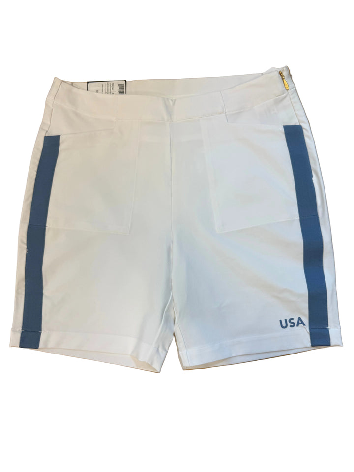 Dunning Solheim Cup Player Fit Stretch Performance Short with Stripe - White