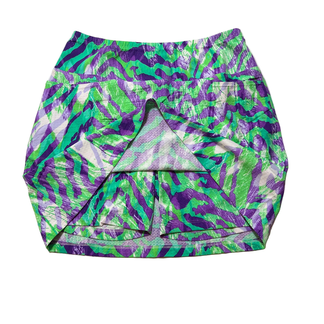 IBKUL Solid Stretch A-Line Skort 17" - Green/Purple Zebra - Small