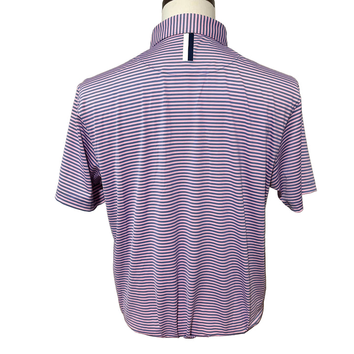 Rhoback Birdie Stripe Performance Polo (w/logo) - Dusk Blue/Lotus Pink - Medium - Skorzie