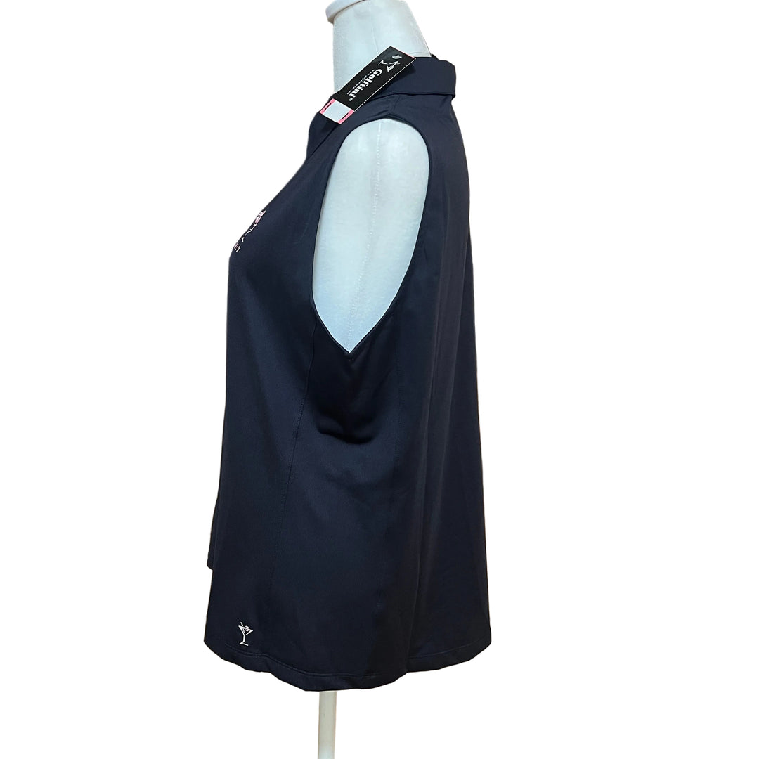 Golftini SL Zip Stretch Polo (w/ pink logo) - Navy - X-Large - Skorzie