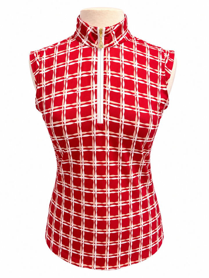 SanSoleil Womens Sleeveless Zip Top - Red/White