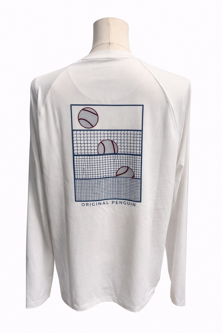 Penguin Long Sleeve Graphic Tennis Shirt - White - Medium - Skorzie