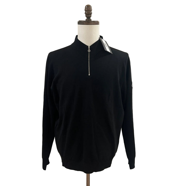 G/FORE Men's V-Neck Merino Zip Sweater (w/logo) - Onyx - Medium - Skorzie