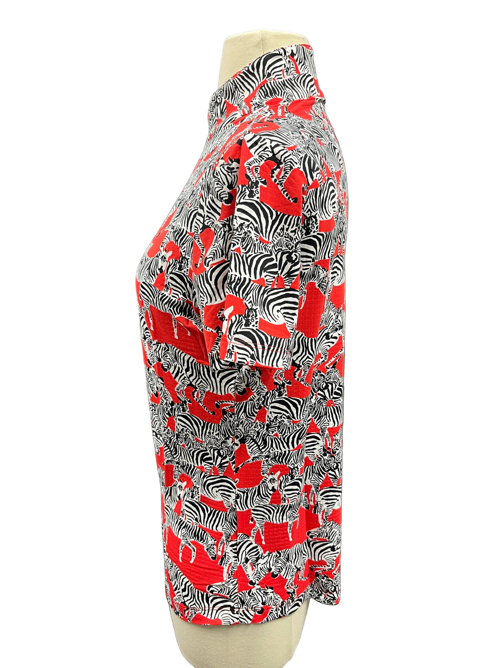 IBKUL Zebra Short Sleeve Mock Neck Top - Red - Small - Skorzie