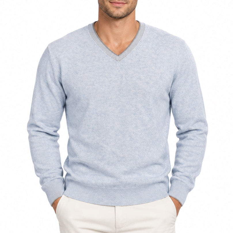 Collars & Co Men's Golf Sweater Luxury Touch V-Neck Sky Blue Size L