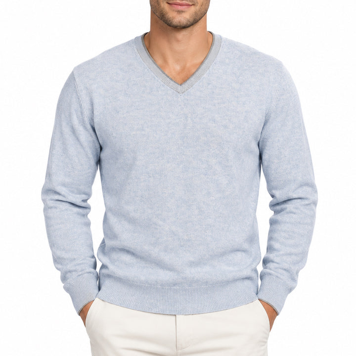 Collars & Co Men's Golf Sweater Luxury Touch V-Neck Sky Blue Size L