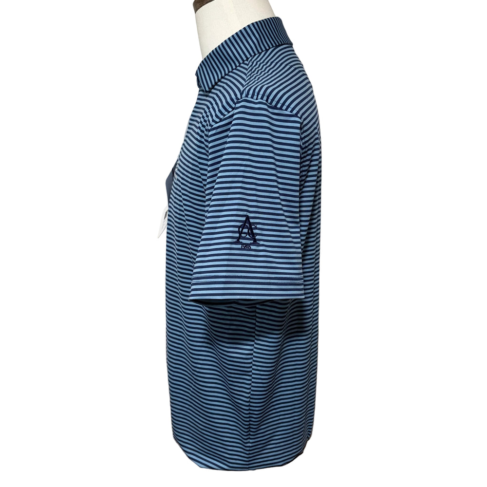 Rhoback Birdie Stripe Performance Polo (w/logo) - Cadet Blue/Fleet Navy - Large - Skorzie
