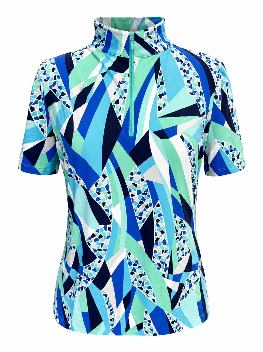 IBKUL Womens Short Sleeve Zip Mock - Brianna Blue