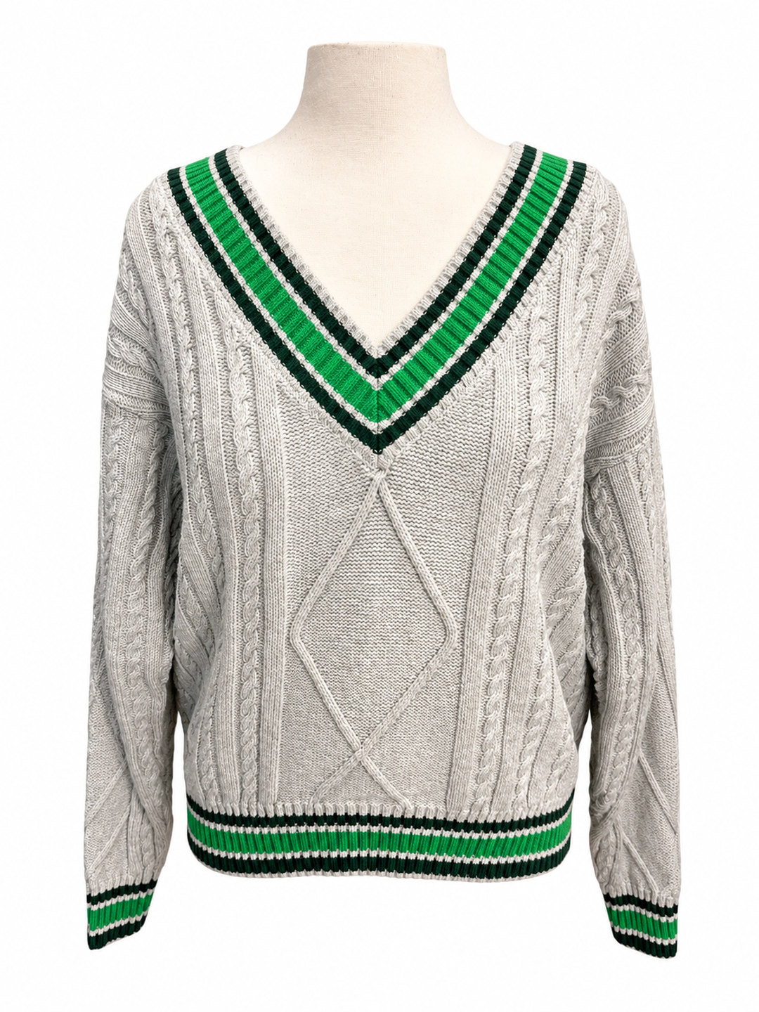 The Upside Josette V-neck Sweater - Grey/Green - Small - Skorzie