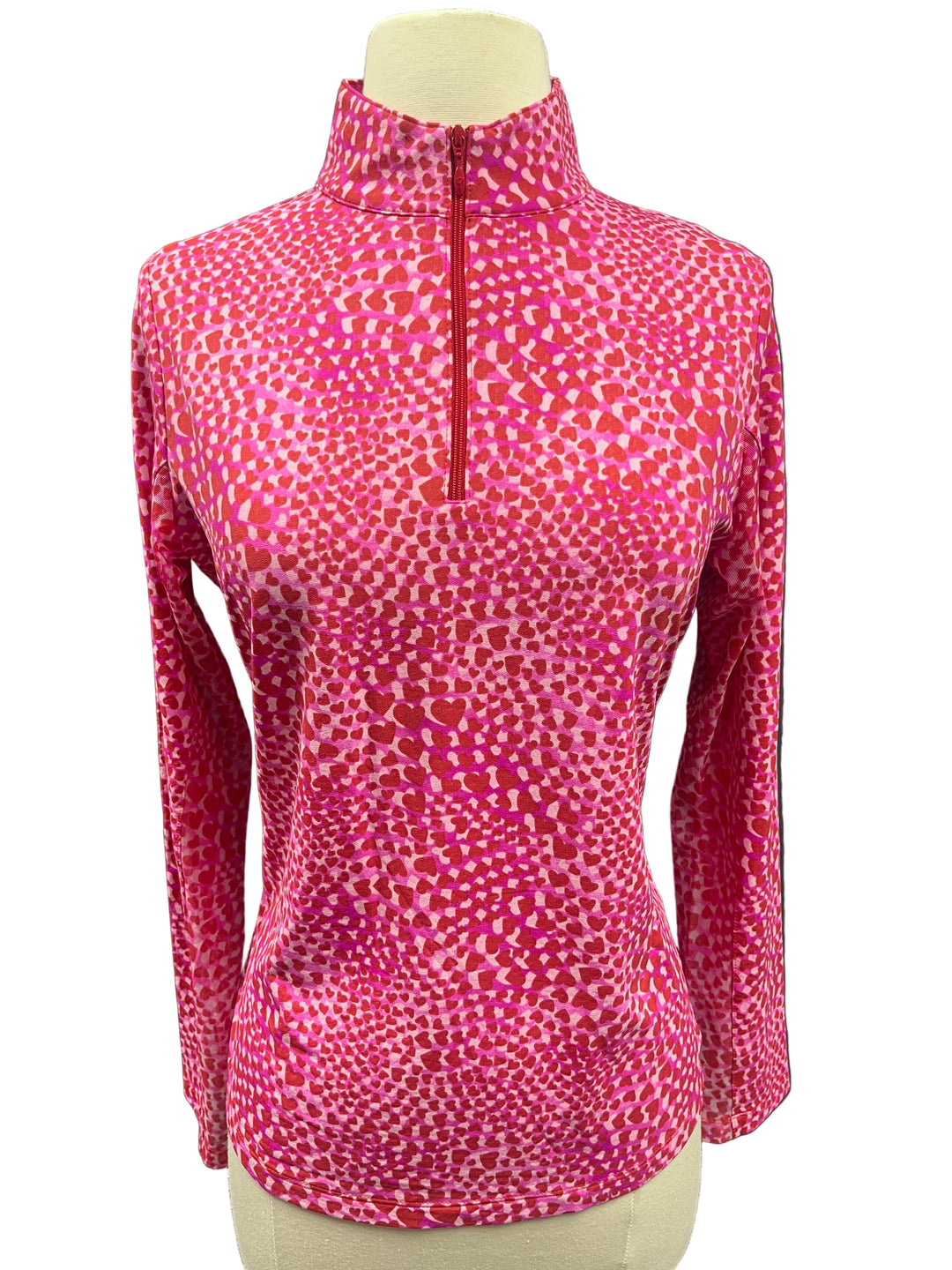 IBKUL Long Sleeve Mock Neck Top - Red Hearts - Small - Skorzie