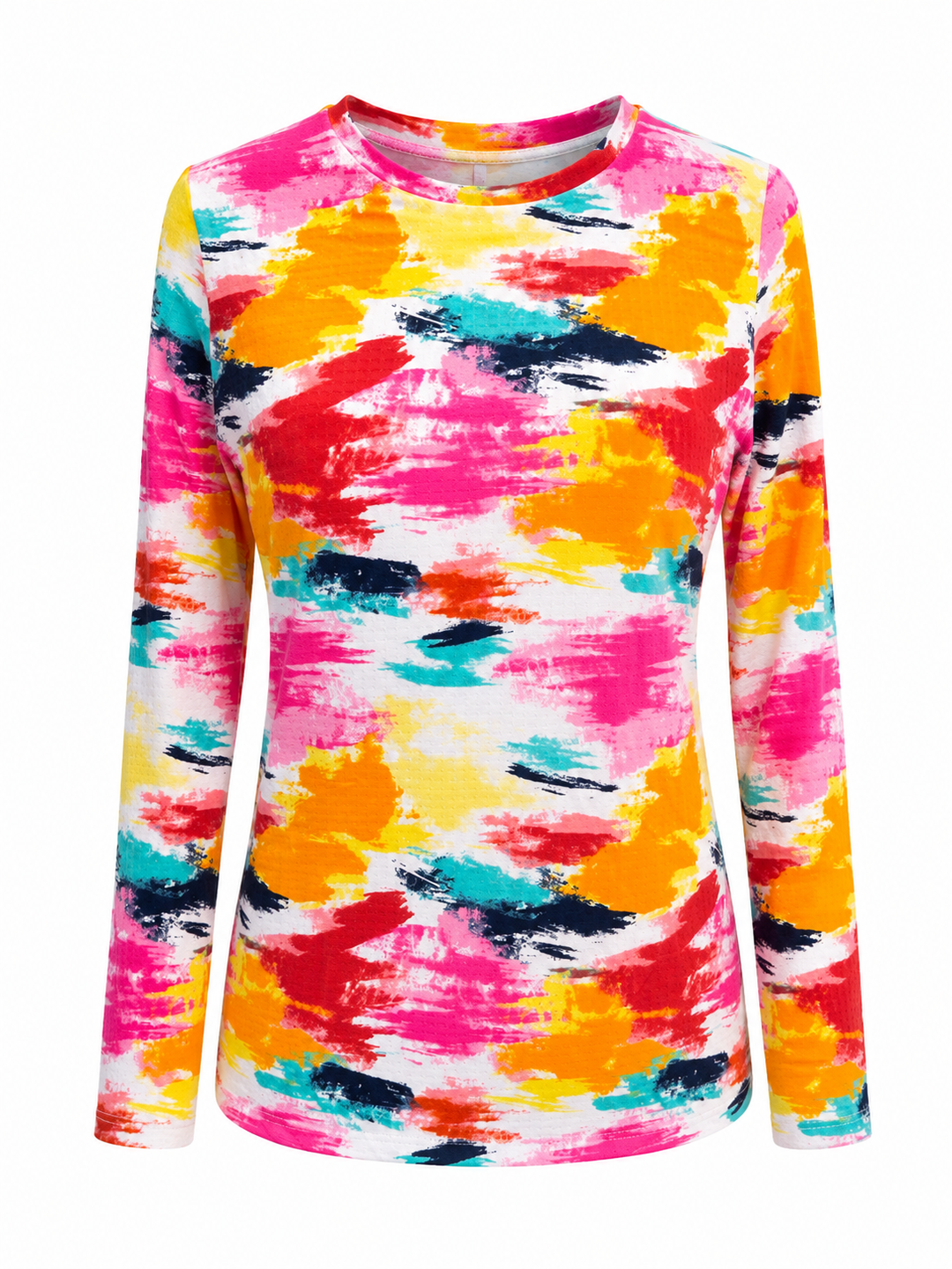 IBKUL Matilda Long Sleeve Crew Neck Top - Hot Pink Multi
