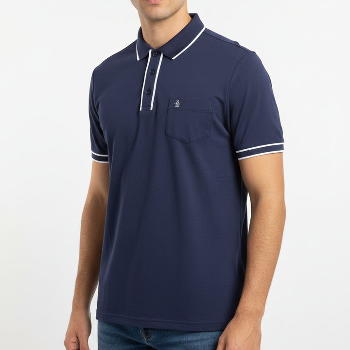 Original Penguin Men's Golf Pocket Polo Technical Earl Black Iris Size L