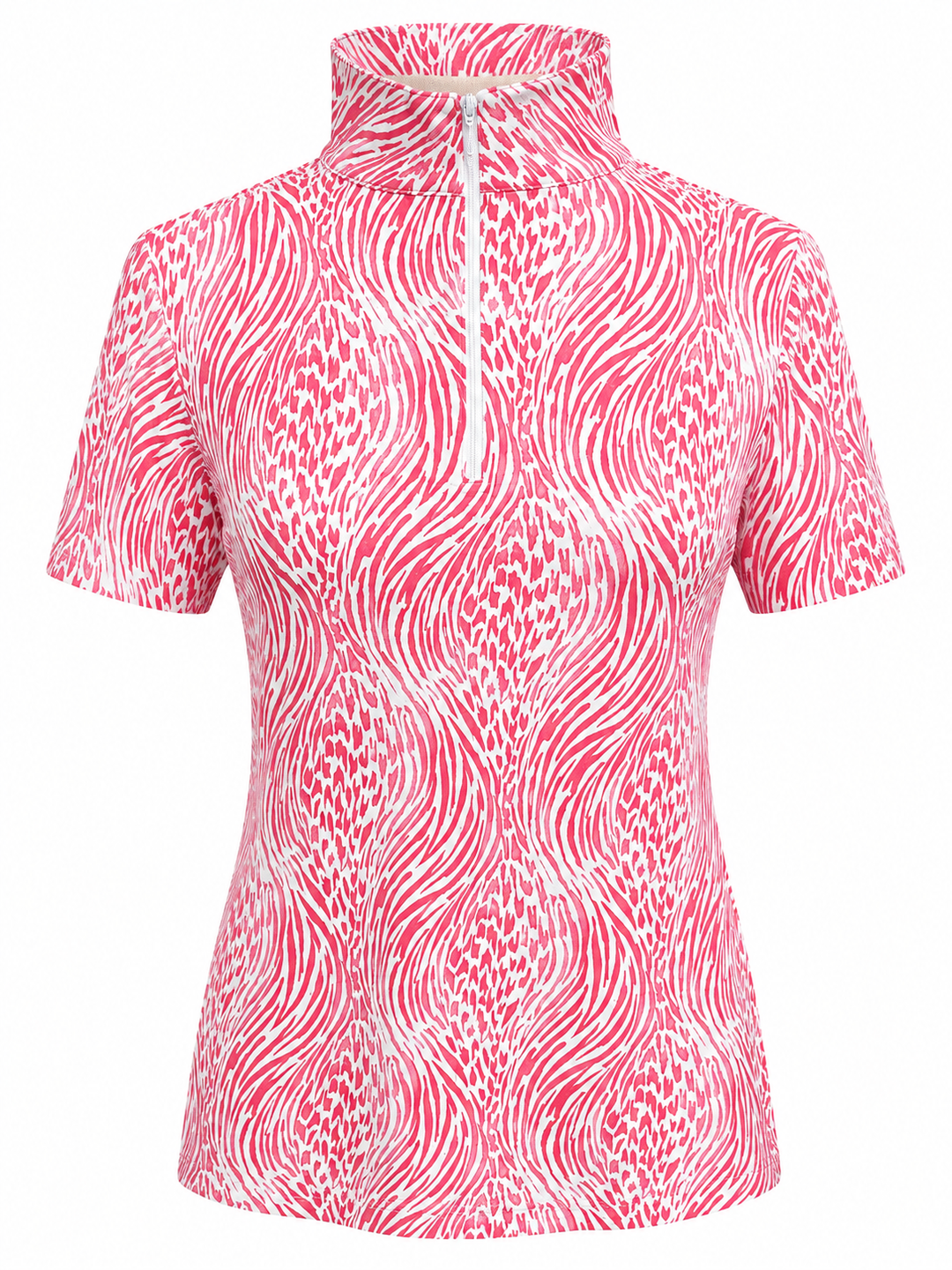 IBKUL Alena Short Sleeve Zip Mock - Watermelon/White