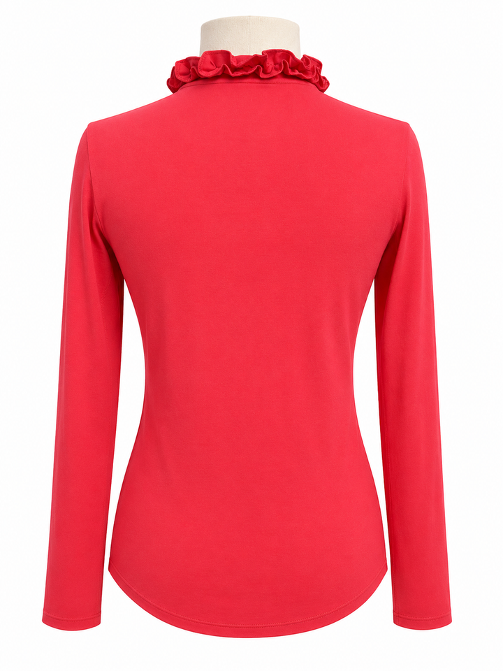 G-Lifestyle Ruffle V Neck Top - Coral - Small