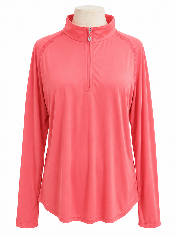 SanSoleil Womens Long Sleeve Zip Polo - Watermelon