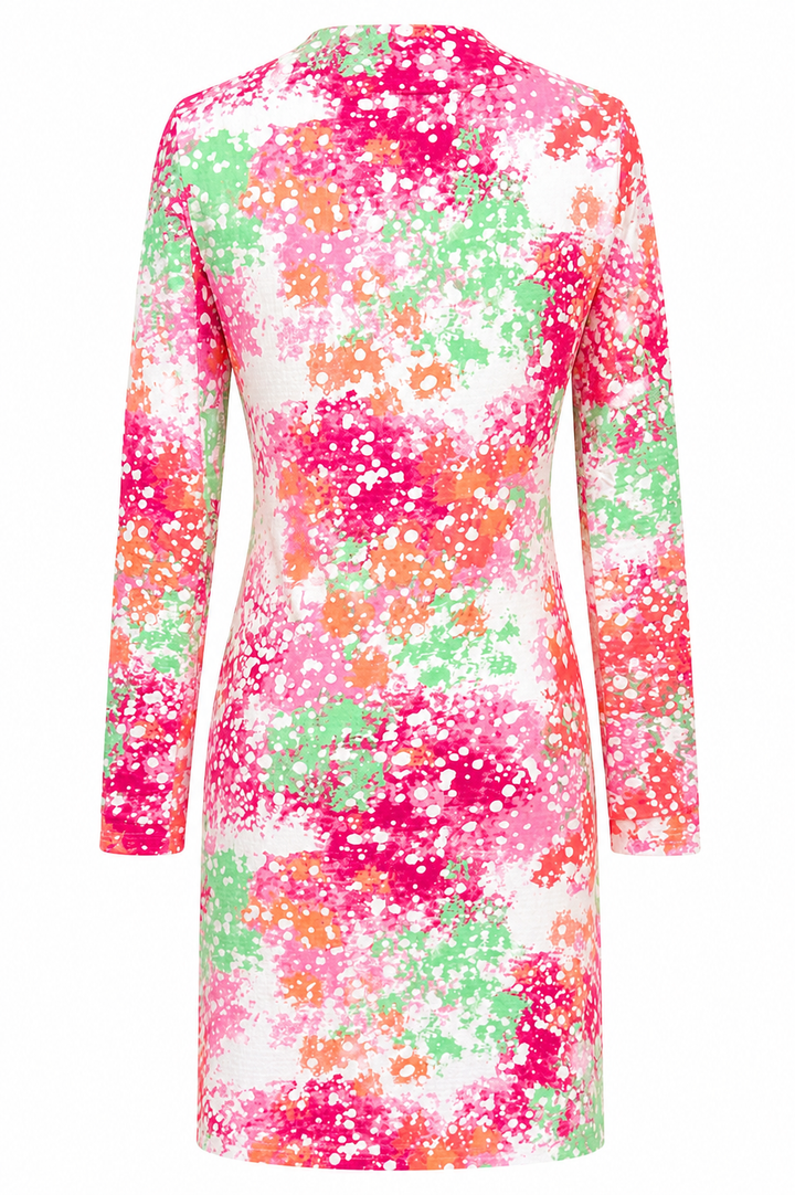 IBKUL Long Sleeve Pink Splatter Zip Dress - XS - Skorzie