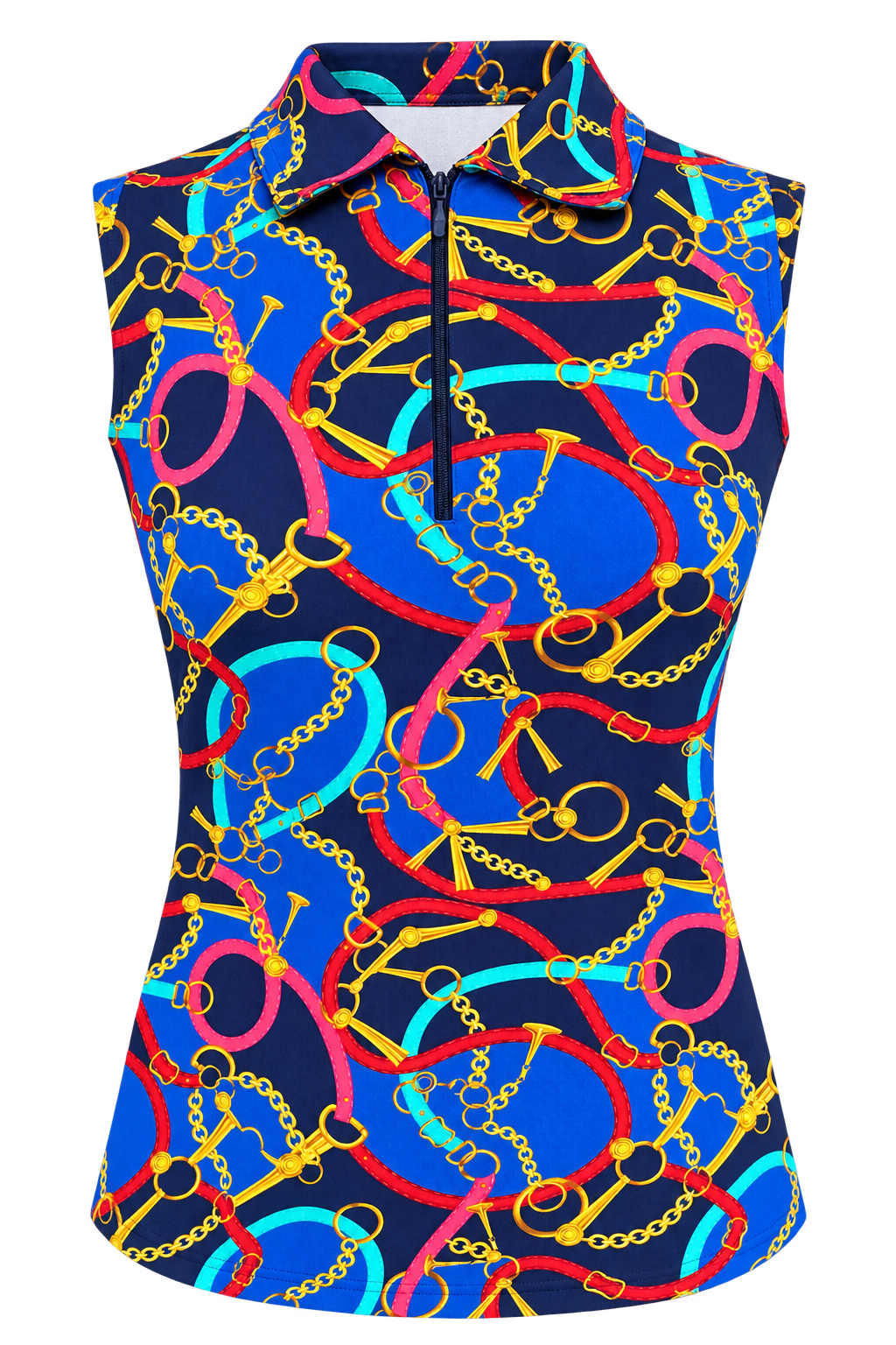 IBKUL Womens Zena Sleeveless Zip Polo - Red Multi