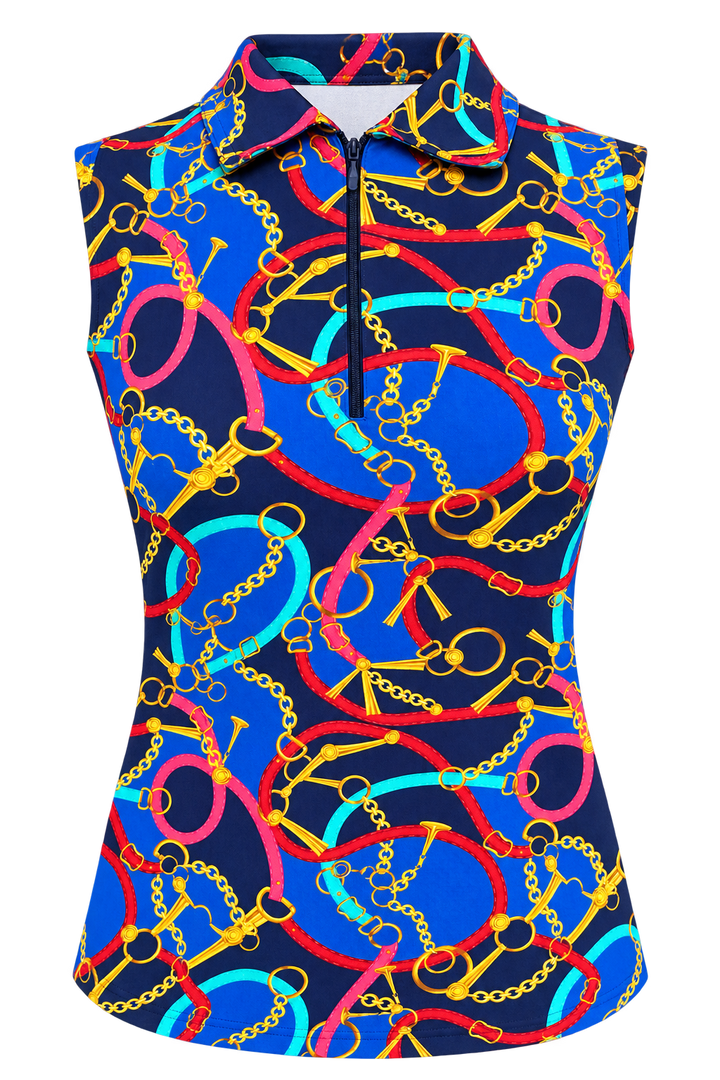 IBKUL Womens Zena Sleeveless Zip Polo - Red Multi