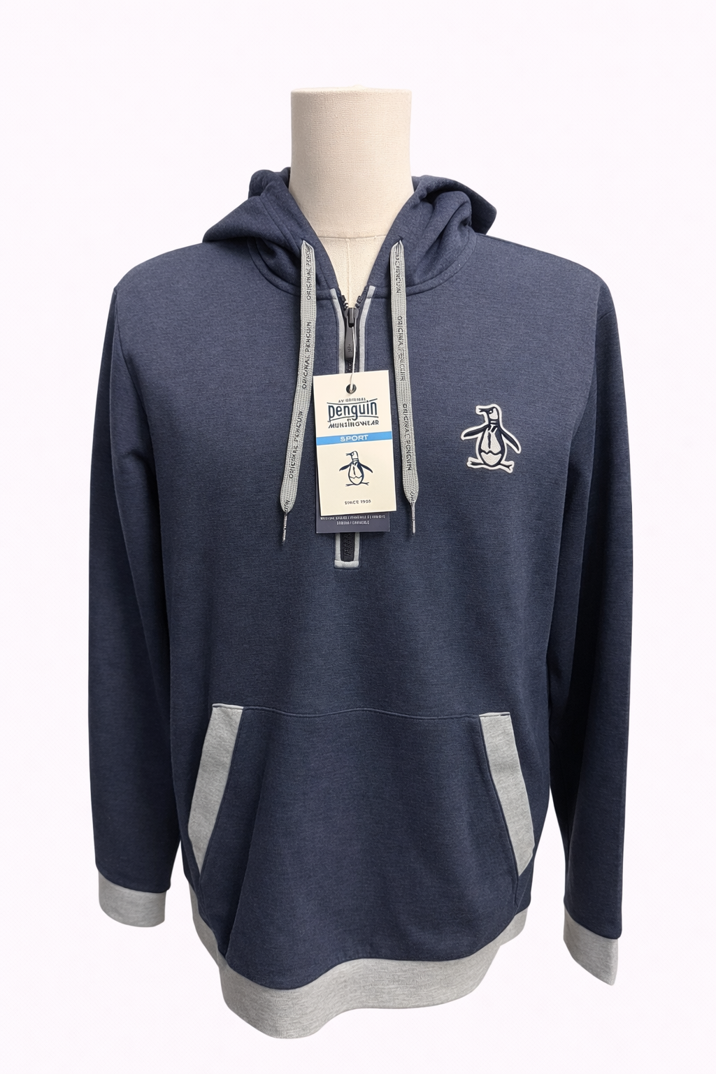 Penguin Color Block Quarter Zip Hoodie - Navy - Medium - Skorzie