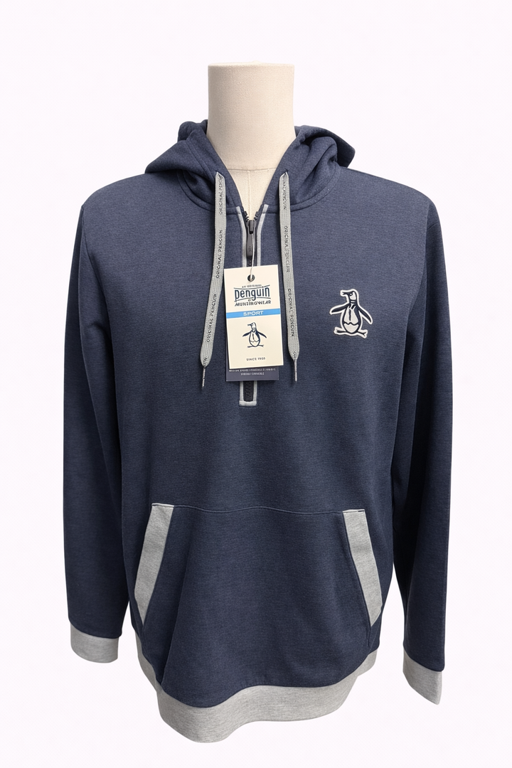 Penguin Color Block Quarter Zip Hoodie - Navy - Medium - Skorzie