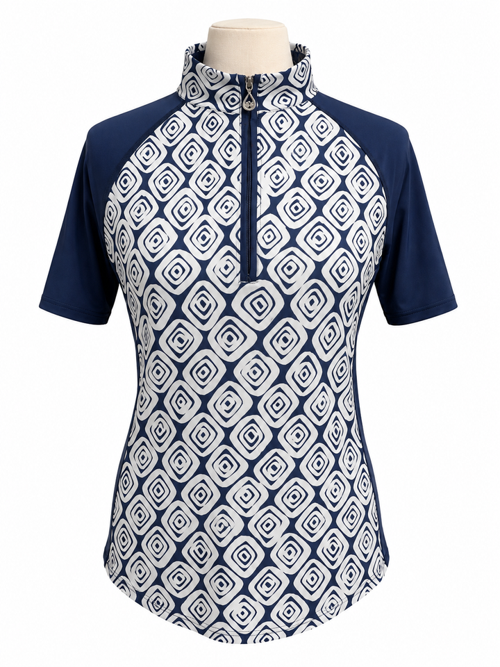 SanSoleil Womens Sleeveless Zip Top - Diamond Swirl - Small