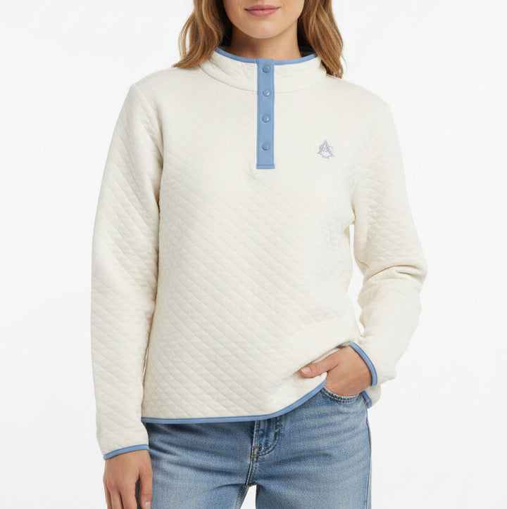 Renwick Women's Golf Pullover Quilted Snap Mock (w/logo) Ivory/Peri Size XL