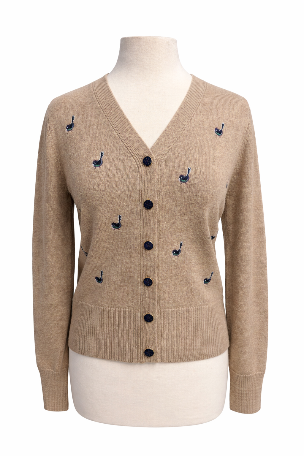 Tory Burch Birdy Embroidered Cashmere Cardigan - Deep Toffee - Medium - Skorzie