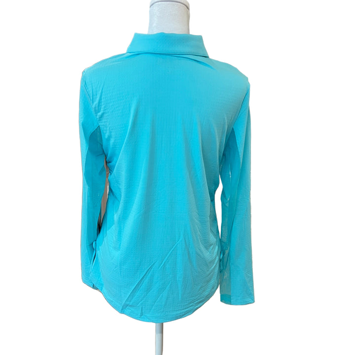 IBKUL Zip Polo with Adjustable Drawstring - Seafoam