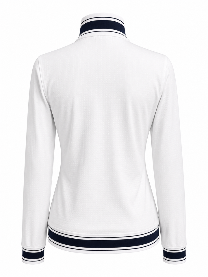 G-Lifestyle Women's Golf Striped Trim Stretch Performance Zip Jacket - White - Small