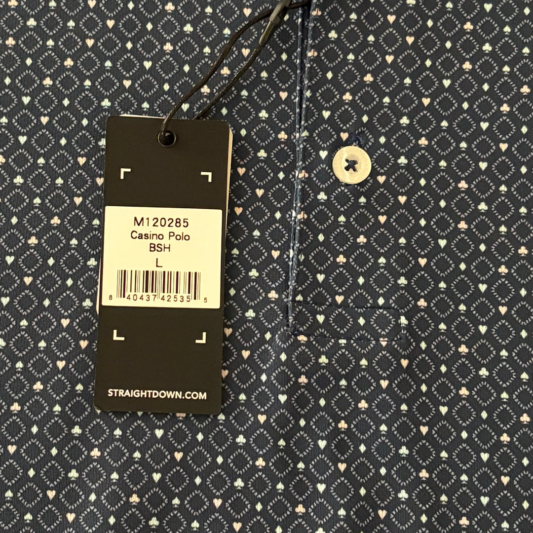 Straight Down Men's Golf Polo Casino Blue Shade Size L