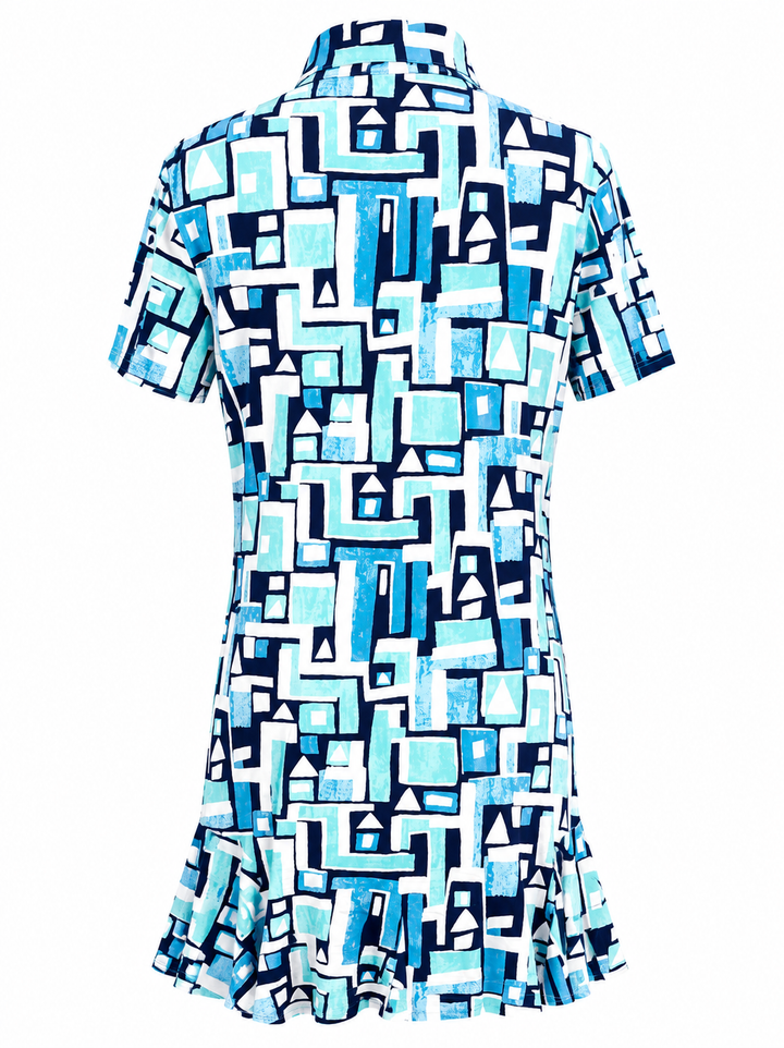 IBKUL Jenni Short Sleeve Godet Dress - Turq/Navy