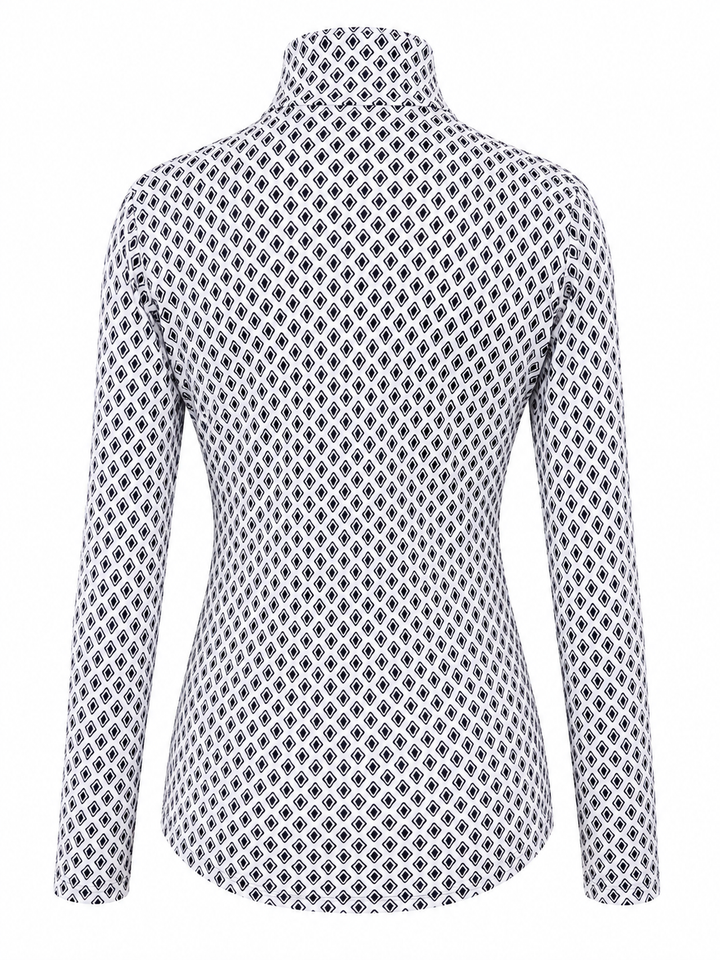 SanSoleil SolCool Print Mock Zip Top -  Black Diamonds