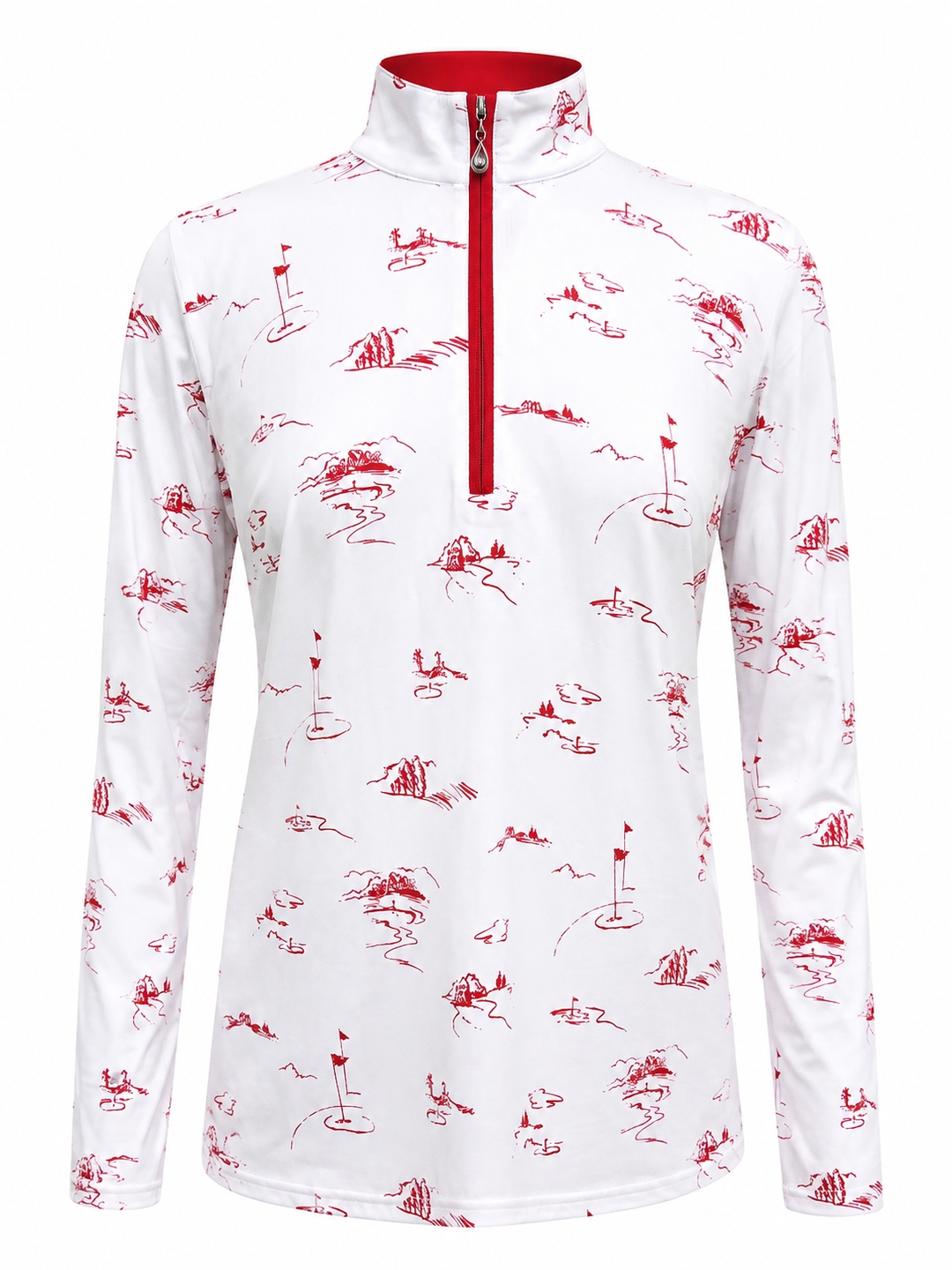 SanSoleil SolCool Print Long Sleeve Mock - Back 9 Red - XL