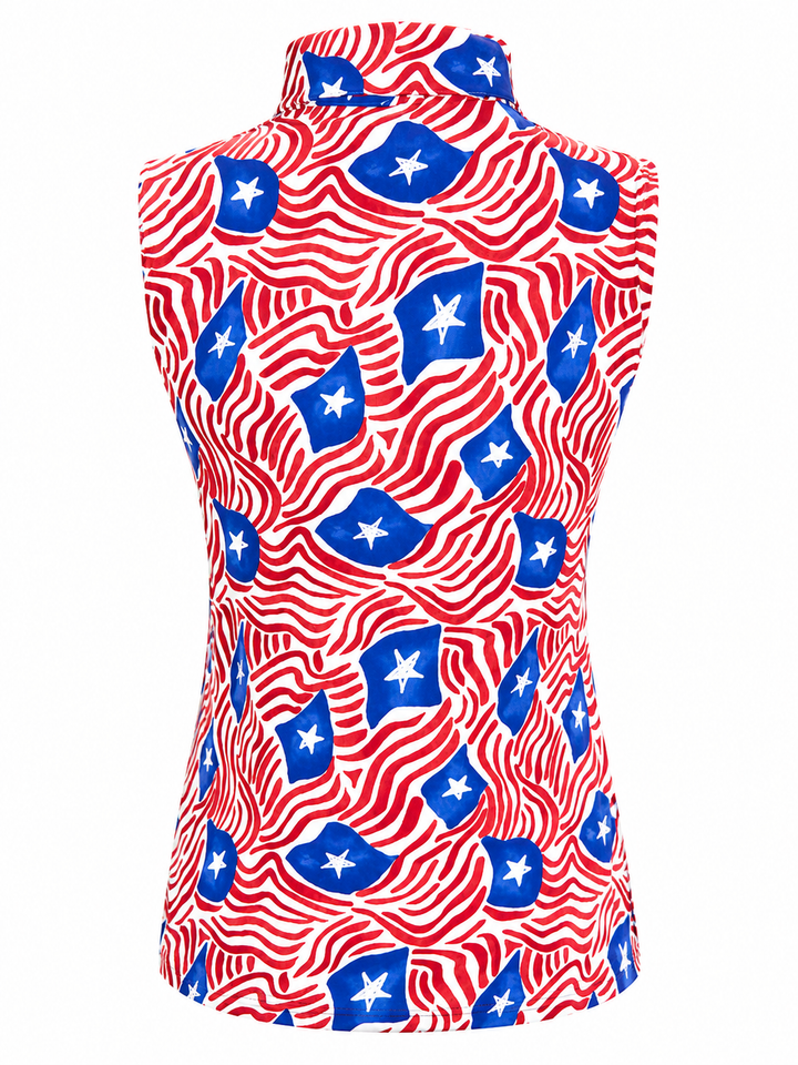 IBKUL Rylee Sleeveless Zip Polo - Stars Blue/Red