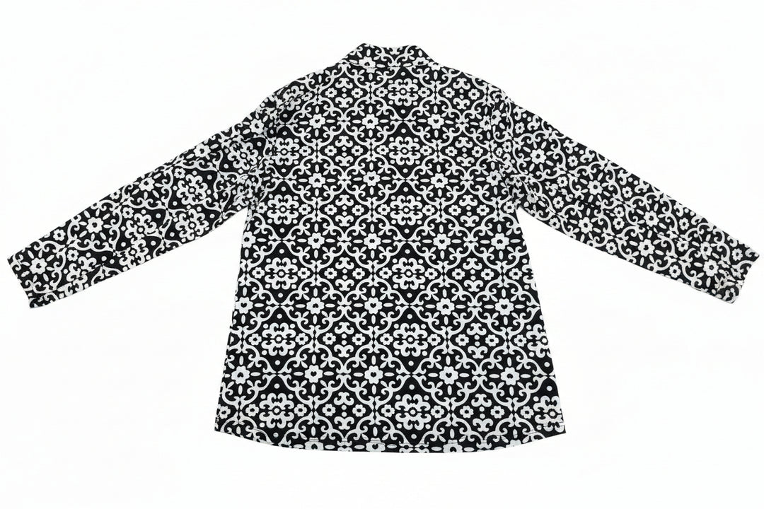 Lulu B Women's Long Sleeve Tile Print Quarter Zip - Black/White