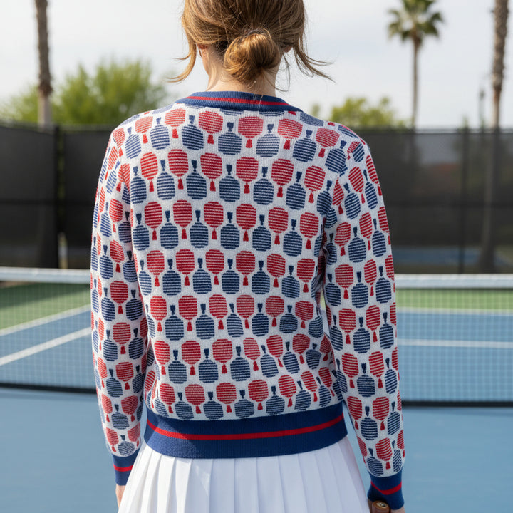 Never A Wallflower L/S Cardigan Sweater - Pickleball Racquets - Skorzie