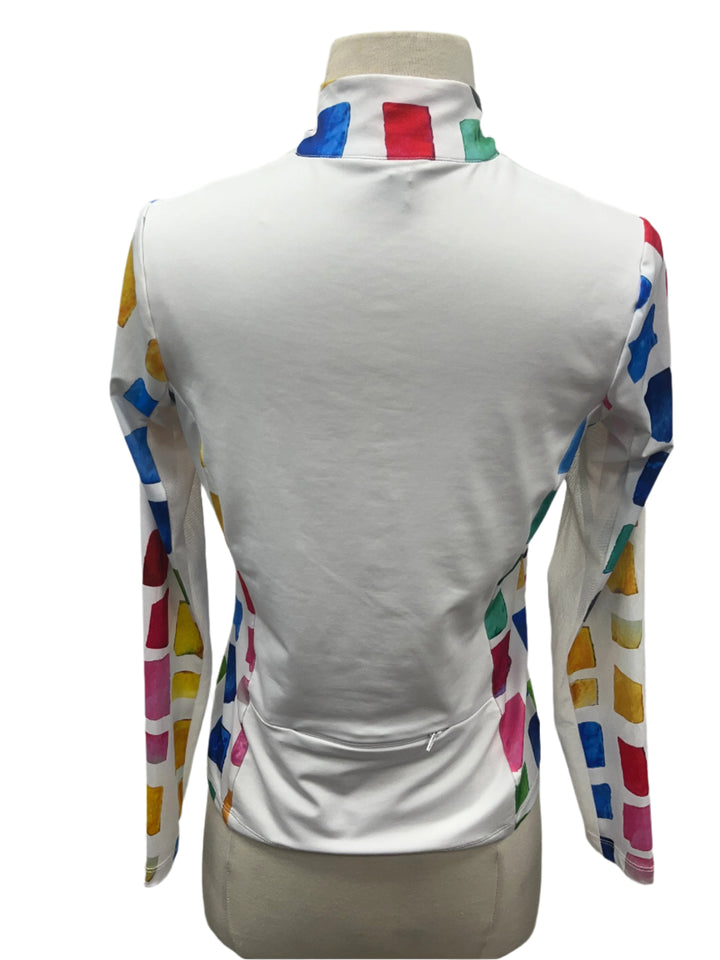 Amy Sport Katelyn White Mosaic Long Sleeve Top - Skorzie
