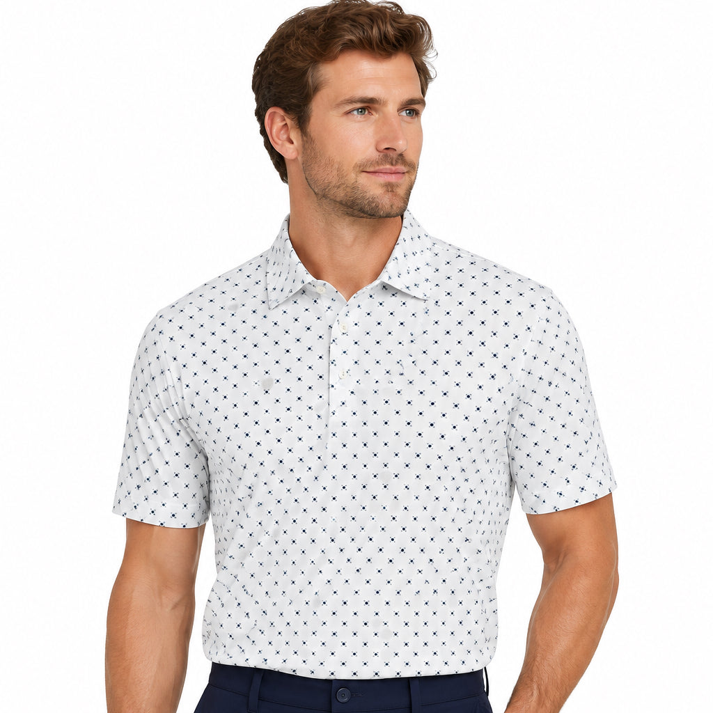 Collars & Co. Men's Polo Performance Fabric Semi-Spread Collar White Pebble Beach 5 Diamond