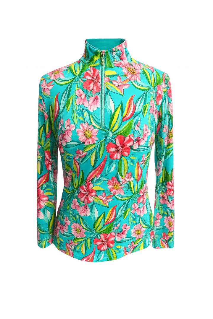 G-Lifestyle Long Sleeve Quarter Zip - Multi Blooming Flower - Small
