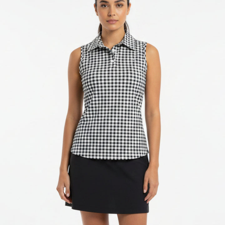 Rhone Women's S/L Polo Course to Court Black Gingham Size XS