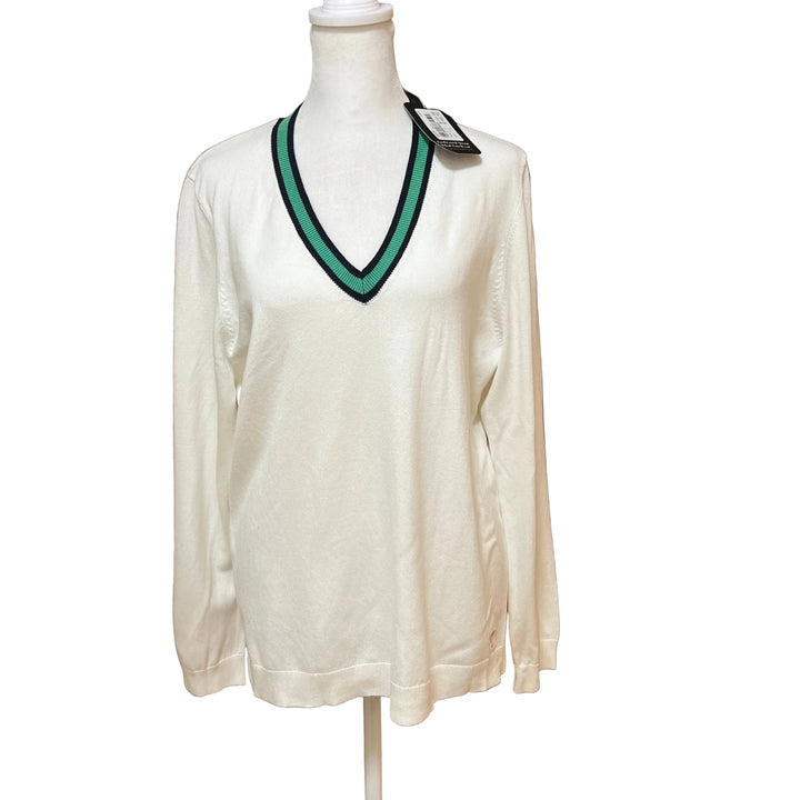 Golftini Stretch V-Neck Sweater (w/logo) - White/Kelly Green - X-Large - Skorzie