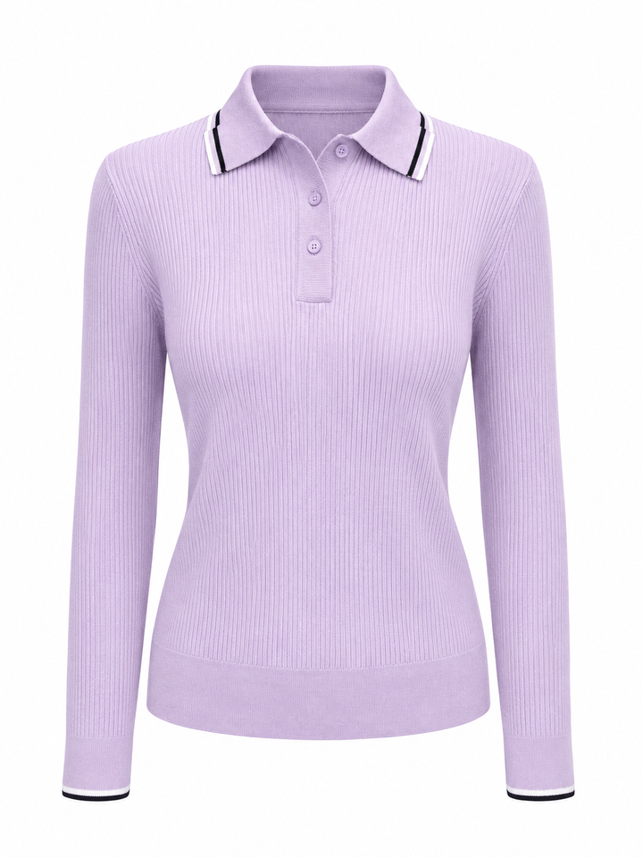 G/FORE Ribbed Long Sleeve Sweater Polo - Orchid - Small