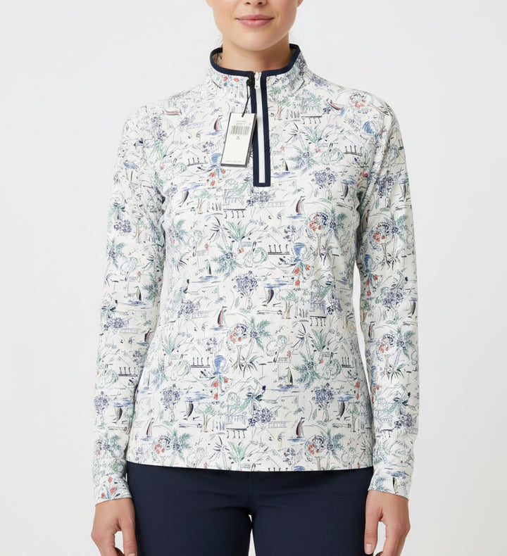 RLX Ralph Lauren Women's Golf Top Half Zip White Multi Size XL